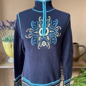 Cabala's Sweater Wool Blend 1/4 zip Cardigan. Blue, Small, Long Sleeve.  NWOT!